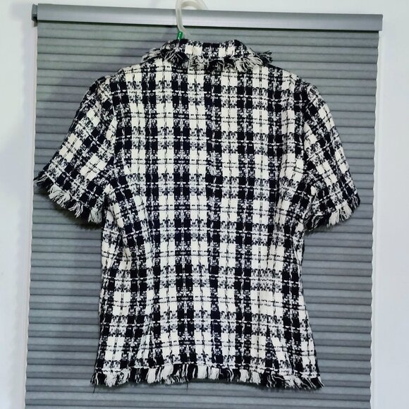 Sante Fe womans navy/white button down short sleeve fringed cardigan size 6 - Picture 12 of 14